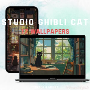 Sfondi Cozy Cats Piante Libri Kawaii Ghibli Gatto Nero Matcha Verde Mobile Laptop Desktop Bundle Sfondo Estetico Download Istantaneo