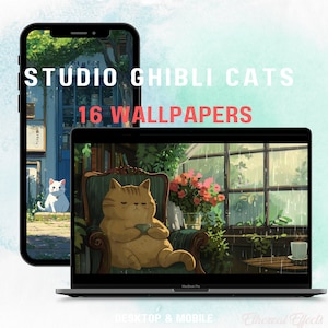 Katze Telefon Thema iOS Android Theme Süßes Telefon Studio Ghibli Regen Katze Wallpaper Kawaii Tablet Theme Ipad Home Screen Ästhetisches Telefon