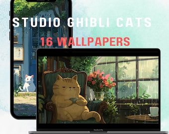 Cat Phone Theme iOS Theme Android Theme Cute Phone Studio Ghibli Rain Cat Wallpaper Kawaii Tablet Theme ipad Home Screen Aesthetic Phone