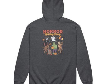 Moletom com capuz vintage com estampa de desenho animado de Halloween: Drácula, Frankenstein e amigos