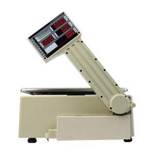 以下が含まれることがあります： クリーム色のデジタルスケールで、角度の付いた表示アームが付いています。ディスプレイには赤いデジタル表示が表示されます。計量面はステンレス鋼です。このスケールは商業用途向けに設計されています。