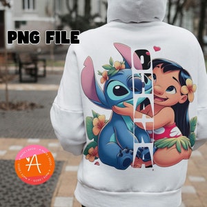 May include: White hoodie with a blue Stitch and Lilo character graphic on the back. The graphic includes flowers and the text "Ohana".