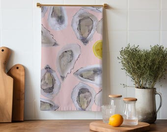 Colorful Coastal Tea Towels with Oysters & Lemons – Beach House Kitchen Décor