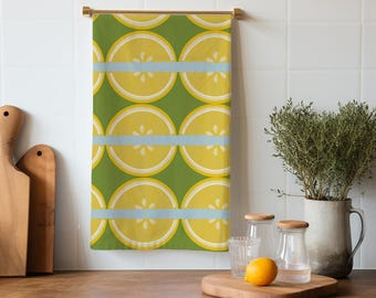 Colorful Lemon Tea Towel, Organic Cotton Hemp, 17"x26" Kitchen Towel, Vibrant No-Fade Print, Colorful Home Decor, Absorbent Kitchen Towel