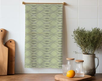 Wishbone Geometric Kitchen Towel, Modern Kitchen Décor, Contemporary Kitchen, Stylish Kitchen Linens, Minimalist Tea Towel- Green