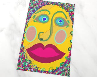 Bright Colorful Abstract Face Tea Towel! Made from organic cotton, it's super absorbent and eco-friendly. Perfect gift!