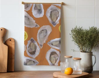 Colorful Coastal Tea Towels with Oysters & Lemons – Ochre- Beach House Kitchen Décor