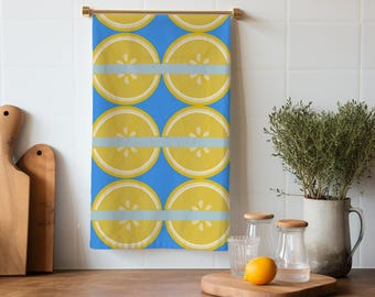 Colorful Lemon Tea Towel- Organic Cotton Hemp or Pebble Canvas- Kitchen Towel- Vibrant, No-Fade Print- Custom Printed Tea Towel- Lemon Decor