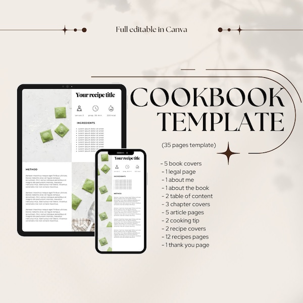 Cookbook Template | Personalised Recipe Book | Recipe Blanks | Recipe Book Template | Canva Recipe Book Template | Editable Recipe EBook