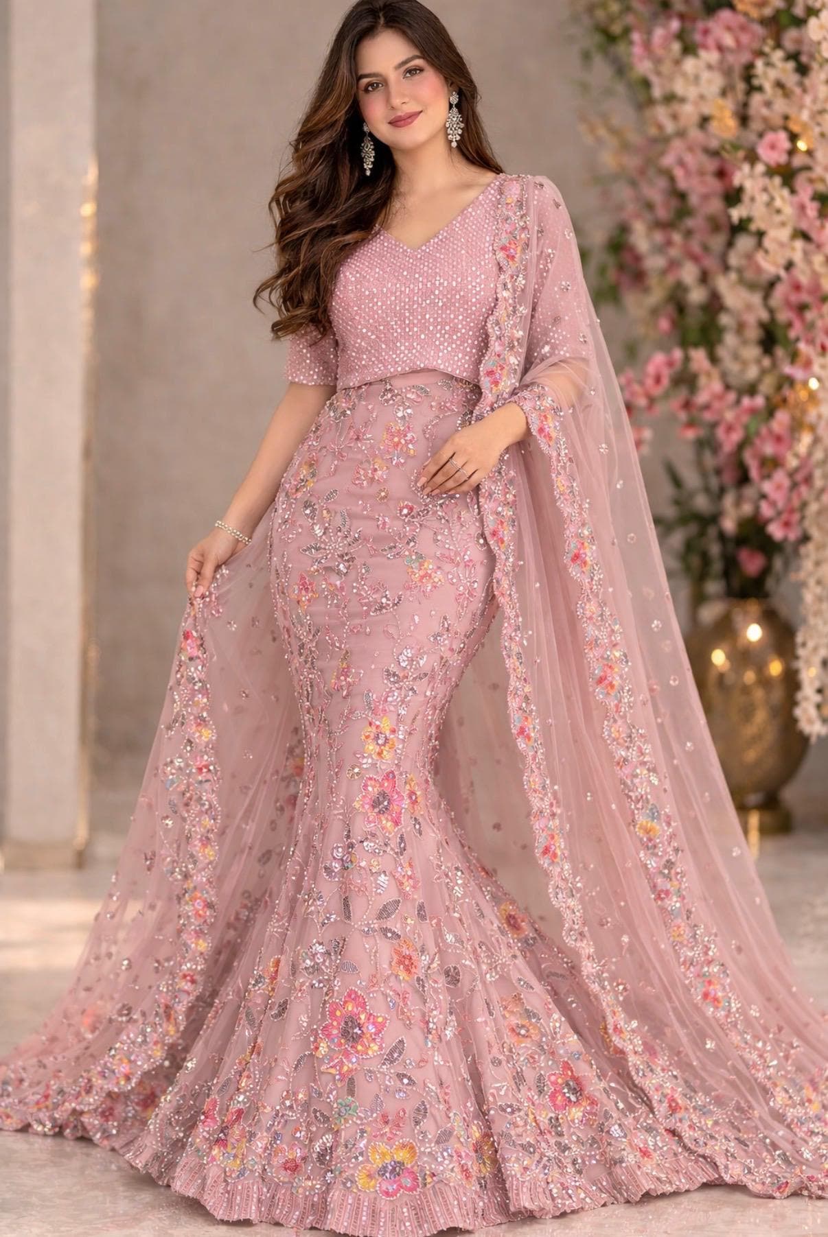 fitted lace wedding dress Valeria mermaid lehenga main image 0