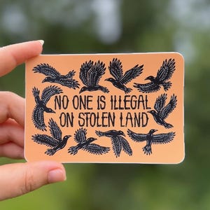 No One Is Illegal On Stolen Land Sticker | indigenous immigrant rights native land back | vinyl decal bumper