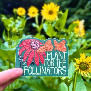 Plant for the Pollinators Sticker | native flowers butterflies vinyl block print decal