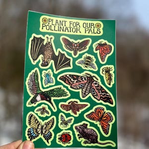 Pollinator Pals Sticker Sheet | native bees butterflies bugs vinyl block print decal