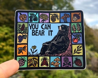 You Can Bear It Sticker | motivational wildlife vinyl block print decal