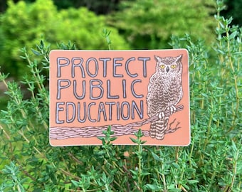 Pegatina "Proteja la educación pública" / calcomanía de vinilo con estampado de búho