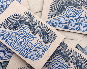 Tarjeta de agradecimiento con diseño de garza azul - 100% reciclada