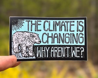 The Climate is Changing Sticker | vinyl polar bear block print decal