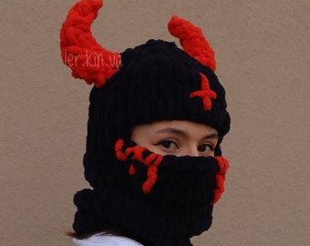 Handmade Devil Horn Balaclava: Stay Warm and Fierce