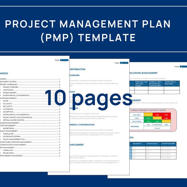Project Management Plan Template for Project Managers | PMP Template | Project Tracking, Scoping, Budgeting, Risk Assessment, Scheduling