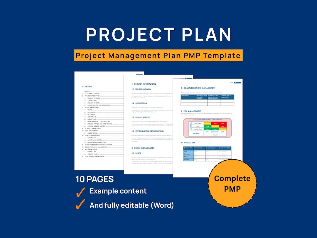 Project Management Plan Template (PMP) | Editable Word Document ...