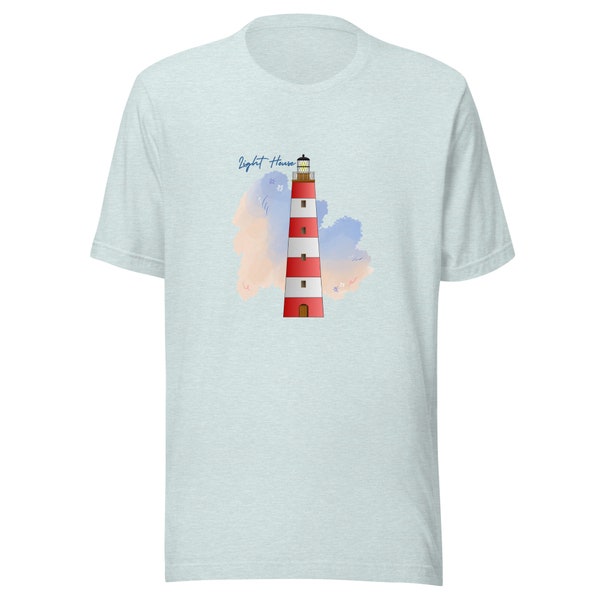 Light House T-Shirt Design / Coastal Vibes Tee / Pastel Color Gradient Sky