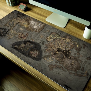 Elden Ringmaus Map Full Mauspad - Die Länder zwischen Gaming Schreibtischunterlage XXL und Led