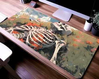 Floral Skull Mouse Pad: Artistic Skeleton, LED Edge Option