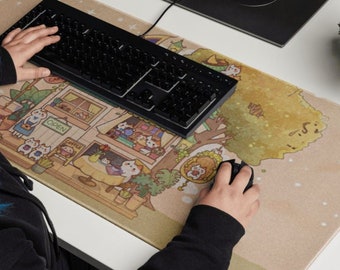 Kawaii Cat Cafe Mousepad: Gaming Desk Accessory with Optional LED