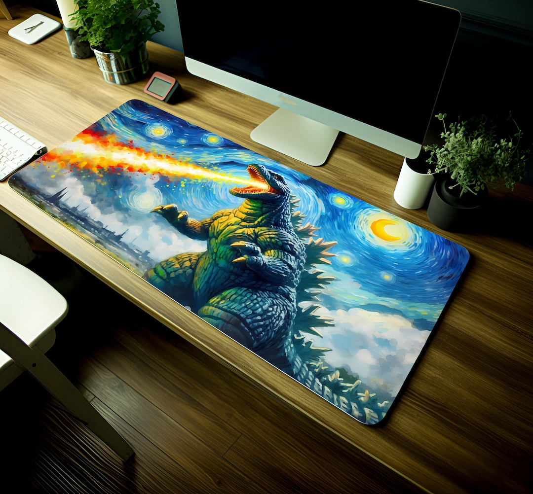 Godzilla Mouse Pad XL Pastel Godzilla Gaming Desk Mat Van Gogh / Gift ...