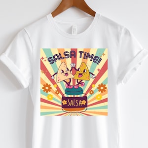 Cute Salsa and Chips t-shirt, Mexican Party Shirt, Cinco de Mayo, 70&#39;s Retro Vintage, Game Day Snack shirts, Tortilla Chips Tee, Festive Fun