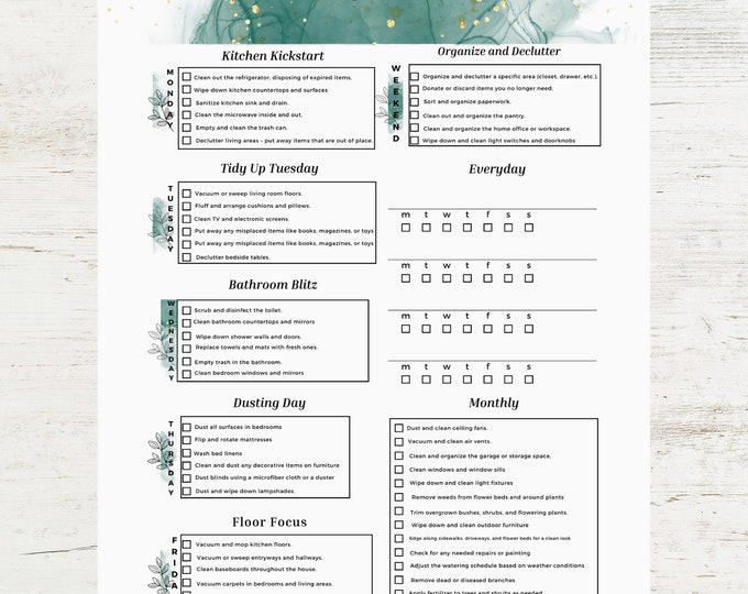 Weekly Cleaning Schedule List Etsy Canada weekly-cleaning-schedule-list-etsy-canada