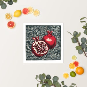 Póster con impresión en bloque de granada botánica con semillas para decoración de cocina o hogar