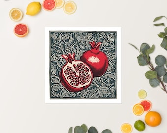 Pomegranate with Seeds Block Print Poster