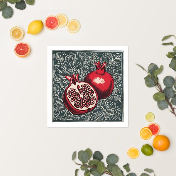 Pomegranate with Seeds Block Print Poster