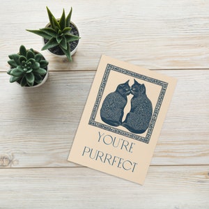 Cat Lover Card in Blue, Block Print Style, Minimalist Card, Cat Anniversary Card