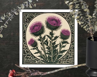 Thistle Flower Block Print, Gothic Style