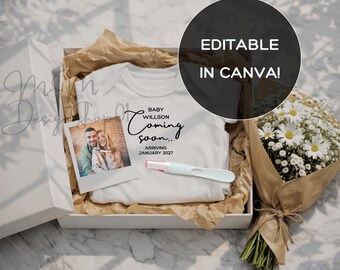 Plantilla moderna de Canva para anunciar la llegada del bebé, archivo editable para revelar el embarazo digitalmente, publicación minimalista y neutra en cuanto al género para redes sociales: ¡Bebé en camino!