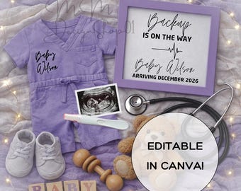 Plantilla de Canva para anuncio de embarazo de enfermera, descarga digital editable, anuncio sencillo de lactancia para niña