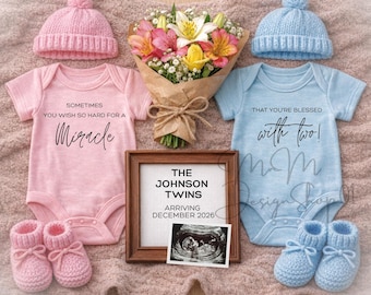 Plantilla de Canva para anuncio de embarazo de gemelos, publicación editable para revelar el sexo del bebé en redes sociales, descarga digital personalizada minimalista para bebés
