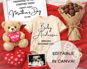 Anuncio de embarazo para el Día de la Madre (descarga digital), plantilla editable de Canva para anunciar el embarazo a la nueva mamá, publicación personalizada de ecografía para anunciar la llegada del bebé