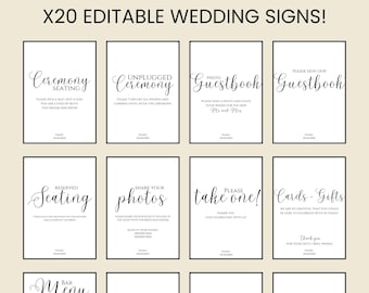 Paquete de papelería con letreros de boda modernos, plantilla elegante para letreros de boda, archivo de descarga digital, letreros imprimibles de boda DIY, ceremonia de recepción