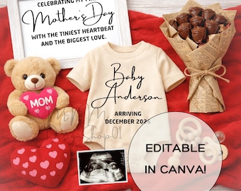 Anuncio digital de embarazo para el Día de la Madre, plantilla editable de Canva para anunciar el bebé, publicación personalizada para redes sociales con diseño neutro en cuanto al género para padres primerizos.