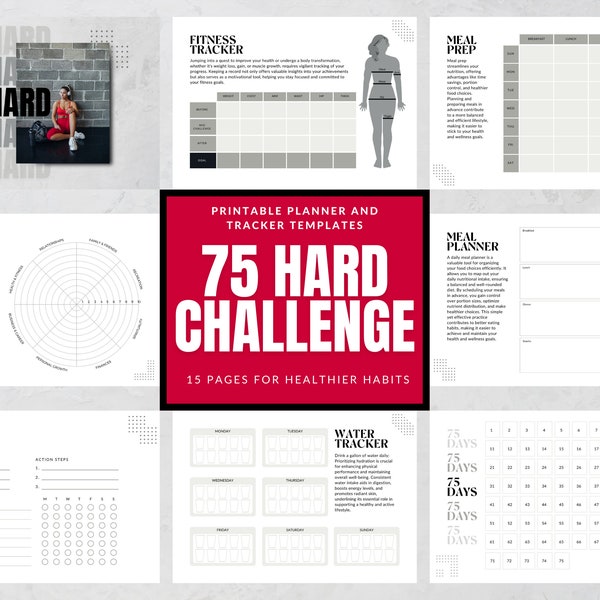 Printable 75 Hard Challenge Tracker, 75 hard tracker dowload, Printable Health tracker