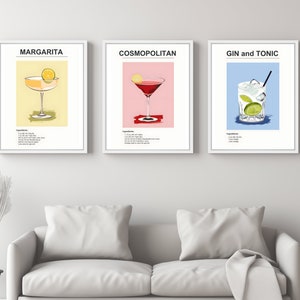 Set of 3 Cocktail Wall Art, Bar Cart Decor, Bar Drink Recipe Poster, Cocktail Poster, Cocktail Printable Wall Art, Party Wall Art