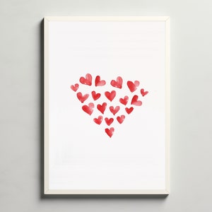 Valentines Printable Wall Art, Valentines Day Decor, Romantic Wall Art, Red Love Print, Heart Shaped Print, Romantic Heart Artwork