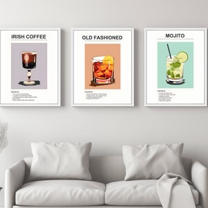 Set of 3 Cocktail Wall Art, Bar Cart Decor, Bar Drink Recipe Poster, Cocktail Poster, Cocktail Printable Wall Art, Party Wall Art