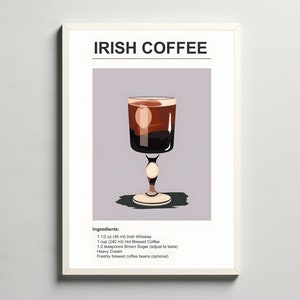 Irish Coffee Wandkunst, Cocktail Wandkunst, Bar Cart Decor, Bar Getränke Rezept Poster, Cocktail Poster, Cocktail Druck, Irish Coffee Poster