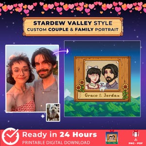 Portraits personnalisés de couple et de famille de style STARDEW VALLEY, portraits personnalisés de Stardew Valley, affiche personnalisée de Stardew Valley, pixel art personnalisé