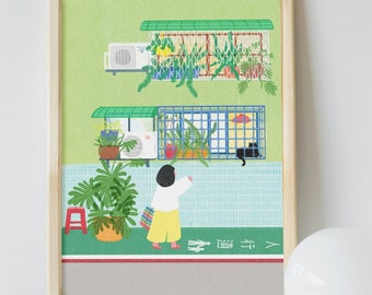 Taiwan Taipei Street Illustration | Colorful, Fun | Instant Download Print Poster