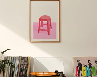 Estampado de taburete rojo de Taiwán: Arte callejero de comida de Taipéi (Descarga digital)